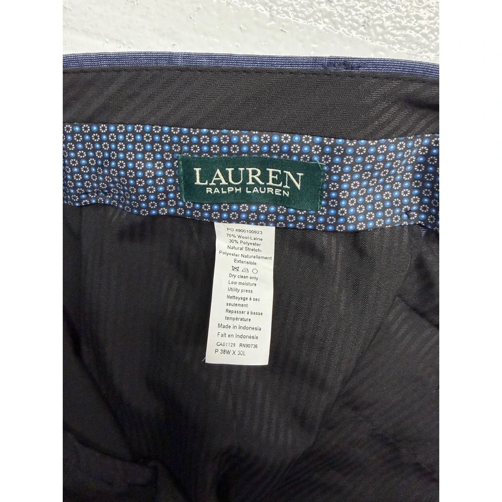 Ralph Lauren 38x30‎ Blue Windowpane Dress Pants Trousers All Season Wool Stretch